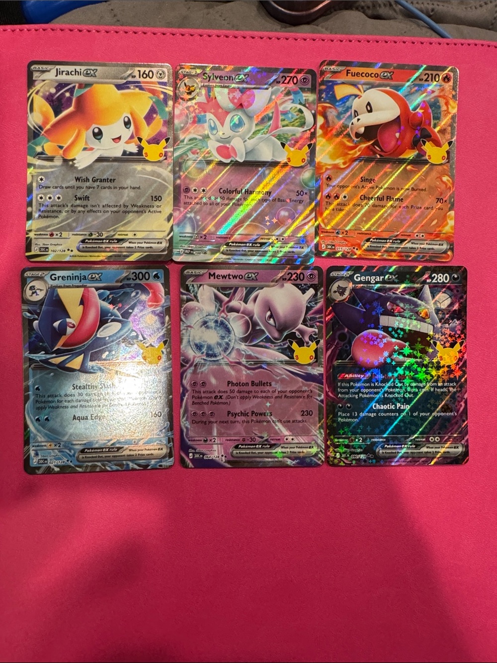 Pokemon Holographic EX Card Set - Pink, Purple, Blue